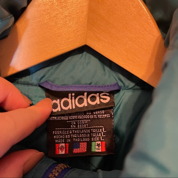 Vintage 80s Adidas Color Block Trefoil Nylon Puffer Jacket - Picture 4 of 10